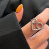 Trendy Metal Texture Ring In Cold Style With Geometric Pattern Silver Plated Electroplating For Women