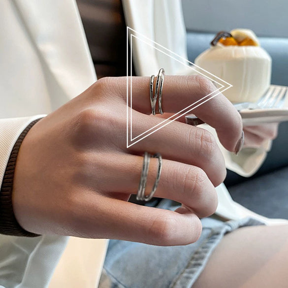 Trendy Metal Texture Ring In Cold Style With Geometric Pattern Silver Plated Electroplating For Women