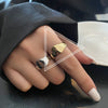 Trendy Metal Texture Ring In Cold Style With Geometric Pattern Silver Plated Electroplating For Women