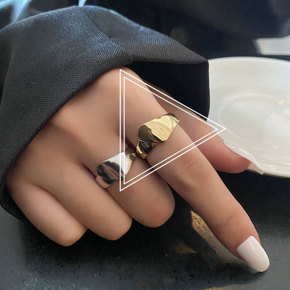 Trendy Metal Texture Ring In Cold Style With Geometric Pattern Silver Plated Electroplating For Women