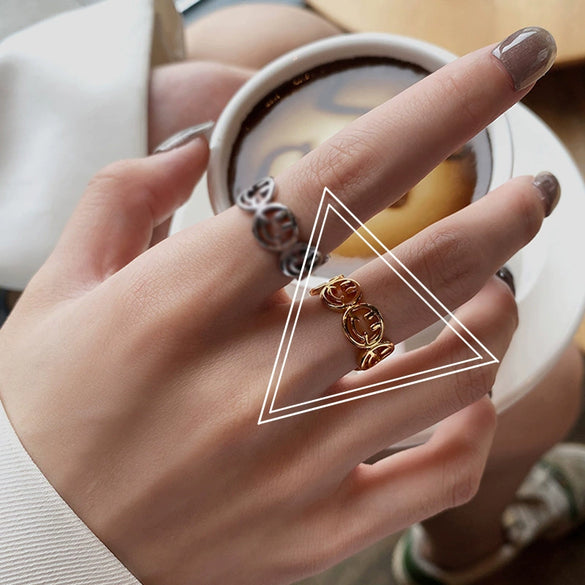 Trendy Metal Texture Ring In Cold Style With Geometric Pattern Silver Plated Electroplating For Women