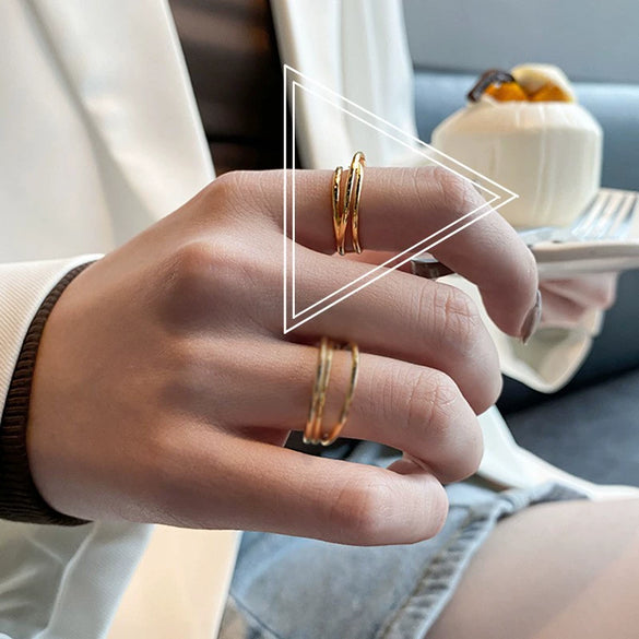 Trendy Metal Texture Ring In Cold Style With Geometric Pattern Silver Plated Electroplating For Women
