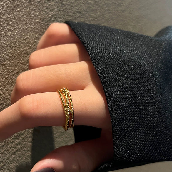 Trendy Metal Texture Ring In Cold Style With Geometric Pattern Silver Plated Electroplating For Women