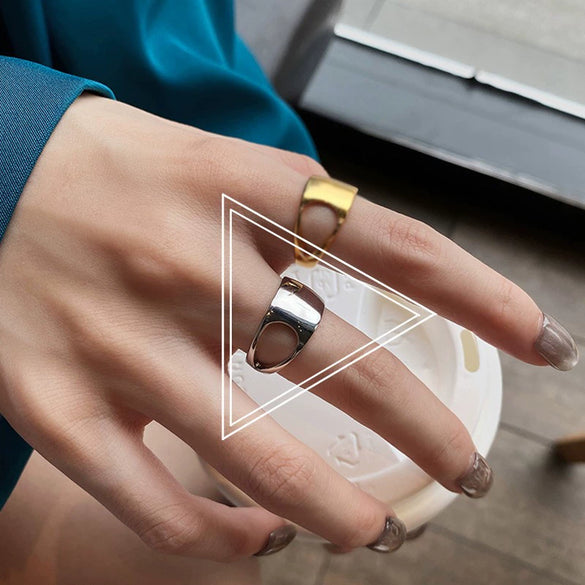 Trendy Metal Texture Ring In Cold Style With Geometric Pattern Silver Plated Electroplating For Women