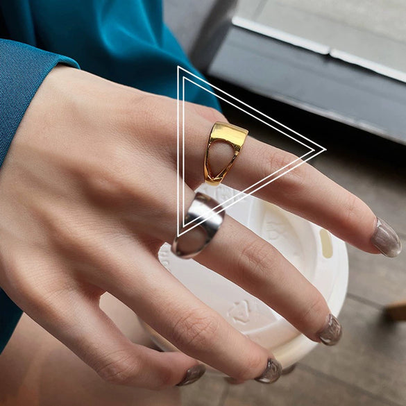 Trendy Metal Texture Ring In Cold Style With Geometric Pattern Silver Plated Electroplating For Women