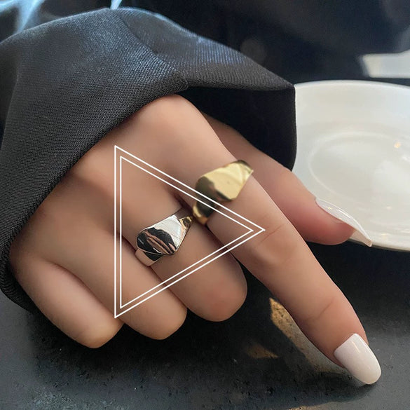Trendy Metal Texture Ring In Cold Style With Geometric Pattern Silver Plated Electroplating For Women