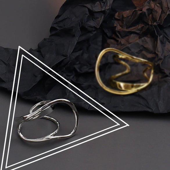 Trendy Metal Texture Ring In Cold Style With Geometric Pattern Silver Plated Electroplating For Women