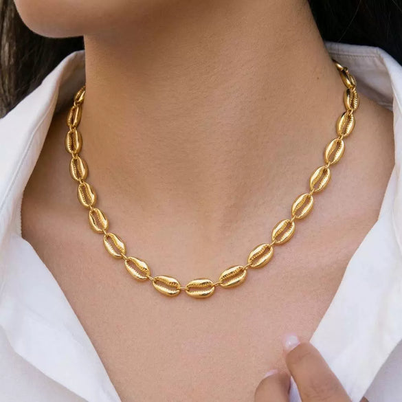 Trendy Minimalist Geometric Stainless Steel Cuban Chain Necklace For Women Vacuum Plated 18K Gold