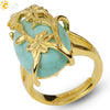 Trendy Natural Stone Gold Plated Flower Adjustable Open Ring Minimalist Floral Statement Ring For Unisex