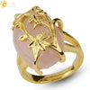Trendy Natural Stone Gold Plated Flower Adjustable Open Ring Minimalist Floral Statement Ring For Unisex