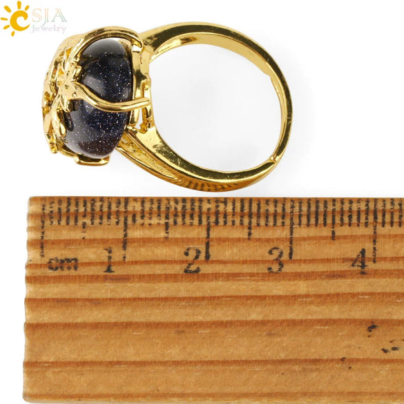 Trendy Natural Stone Gold Plated Flower Adjustable Open Ring Minimalist Floral Statement Ring For Unisex