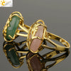 Trendy Natural Stone Gold Plated Flower Adjustable Open Ring Minimalist Floral Statement Ring For Unisex