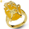 Trendy Natural Stone Gold Plated Flower Adjustable Open Ring Minimalist Floral Statement Ring For Unisex