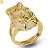 Trendy Natural Stone Gold Plated Flower Adjustable Open Ring Minimalist Floral Statement Ring For Unisex