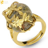 Trendy Natural Stone Gold Plated Flower Adjustable Open Ring Minimalist Floral Statement Ring For Unisex
