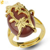 Trendy Natural Stone Gold Plated Flower Adjustable Open Ring Minimalist Floral Statement Ring For Unisex