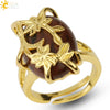 Trendy Natural Stone Gold Plated Flower Adjustable Open Ring Minimalist Floral Statement Ring For Unisex