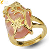 Trendy Natural Stone Gold Plated Flower Adjustable Open Ring Minimalist Floral Statement Ring For Unisex