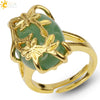 Trendy Natural Stone Gold Plated Flower Adjustable Open Ring Minimalist Floral Statement Ring For Unisex
