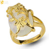 Trendy Natural Stone Gold Plated Flower Adjustable Open Ring Minimalist Floral Statement Ring For Unisex