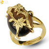 Trendy Natural Stone Gold Plated Flower Adjustable Open Ring Minimalist Floral Statement Ring For Unisex