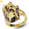 Trendy Natural Stone Gold Plated Flower Adjustable Open Ring Minimalist Floral Statement Ring For Unisex
