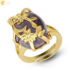 Trendy Natural Stone Gold Plated Flower Adjustable Open Ring Minimalist Floral Statement Ring For Unisex