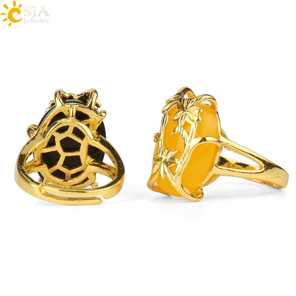 Trendy Natural Stone Gold Plated Flower Adjustable Open Ring Minimalist Floral Statement Ring For Unisex