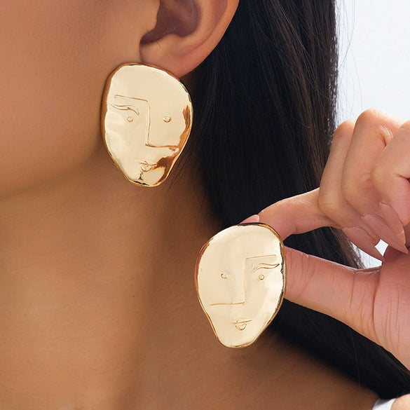 Trendy New Style Geometric Faceshaped Women's Electroplated Alloy And Stainless Steel Fashion Earrings