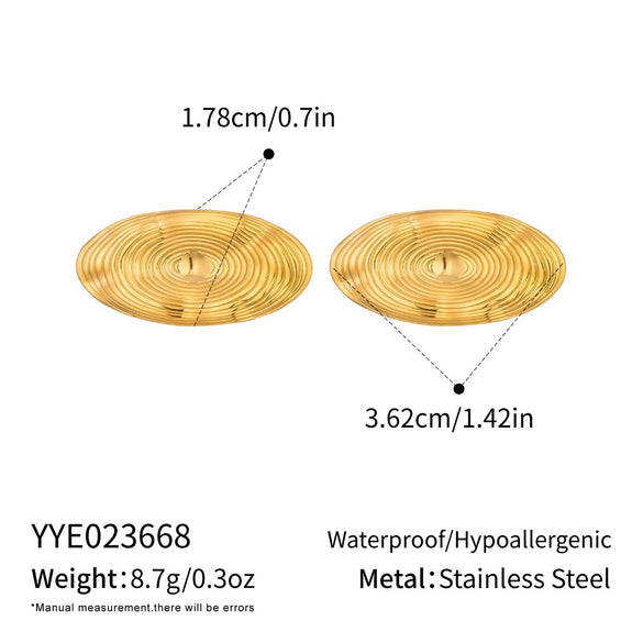 Trendy Oval Striped Stainless Steel 18K Gold Plated Earrings Unisex Geometric Ear Accessories