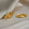 Trendy Oval Striped Stainless Steel 18K Gold Plated Earrings Unisex Geometric Ear Accessories