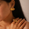 Trendy Oval Striped Stainless Steel 18K Gold Plated Earrings Unisex Geometric Ear Accessories