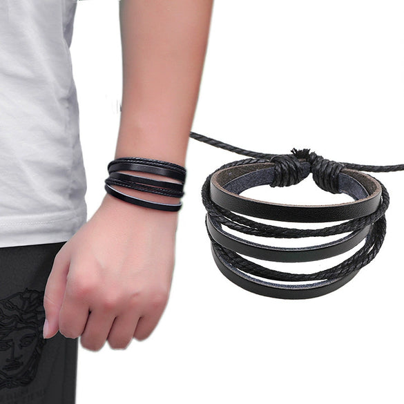 Trendy Personality Men And Women Wave Cowhide Bracelet Handmade Hand Rope Woven Cowhide Bracelet Woven Bracelet Wholesale