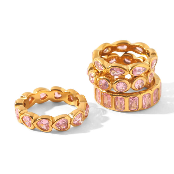 Trendy Pink Zircon Electroplated Geometric Stainless Steel Women's Ring