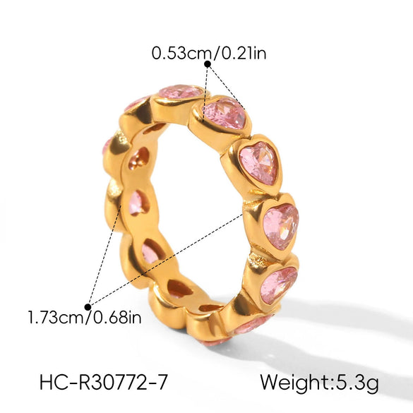 Trendy Pink Zircon Electroplated Geometric Stainless Steel Women's Ring