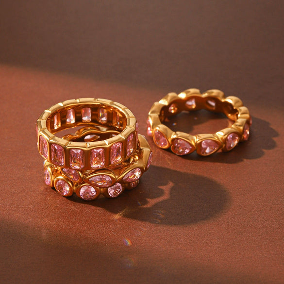Trendy Pink Zircon Electroplated Geometric Stainless Steel Women's Ring
