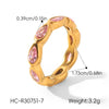 Trendy Pink Zircon Electroplated Geometric Stainless Steel Women's Ring