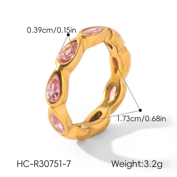 Trendy Pink Zircon Electroplated Geometric Stainless Steel Women's Ring