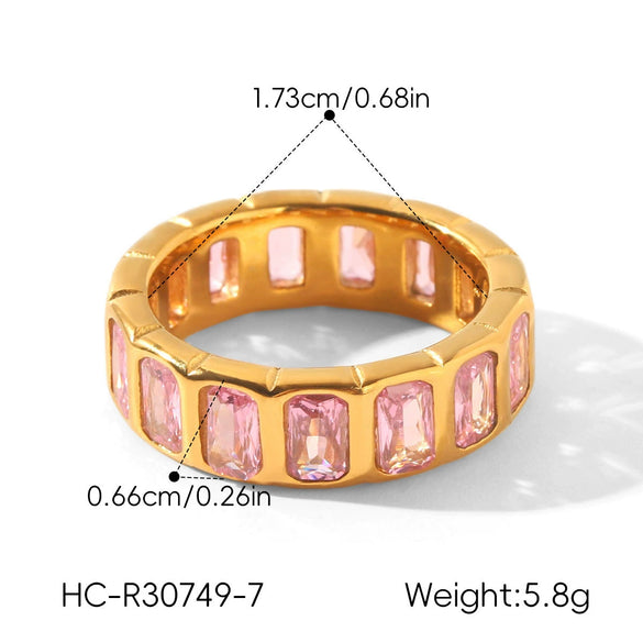 Trendy Pink Zircon Electroplated Geometric Stainless Steel Women's Ring