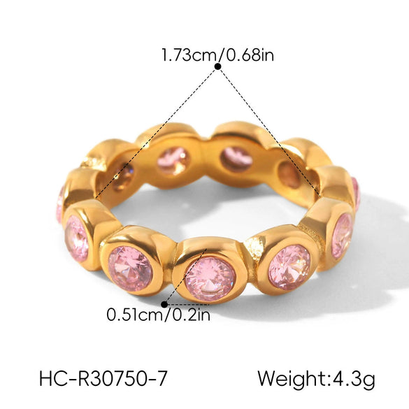 Trendy Pink Zircon Electroplated Geometric Stainless Steel Women's Ring