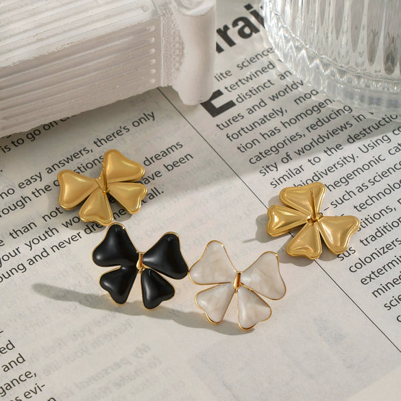 Trendy Playful Cute Bow Stud Earrings For Women Stainless Steel Enamel Electroplating