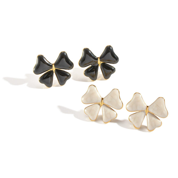 Trendy Playful Cute Bow Stud Earrings For Women Stainless Steel Enamel Electroplating