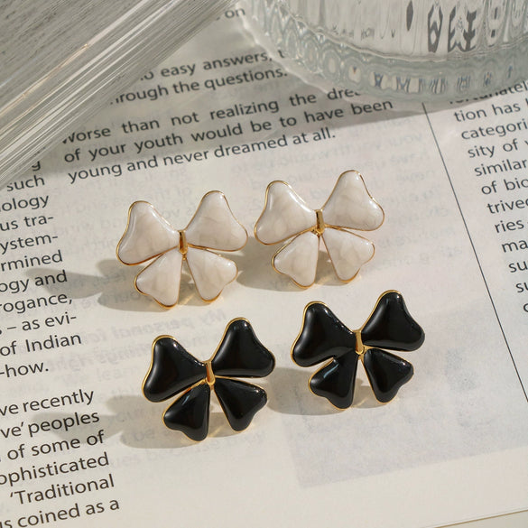 Trendy Playful Cute Bow Stud Earrings For Women Stainless Steel Enamel Electroplating