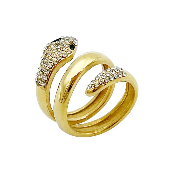 Trendy Rap Hip Hop Snake Ring Stainless Steel Gold Plated Geometric Design