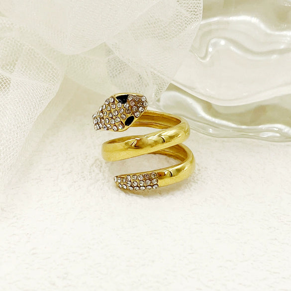 Trendy Rap Hip Hop Snake Ring Stainless Steel Gold Plated Geometric Design