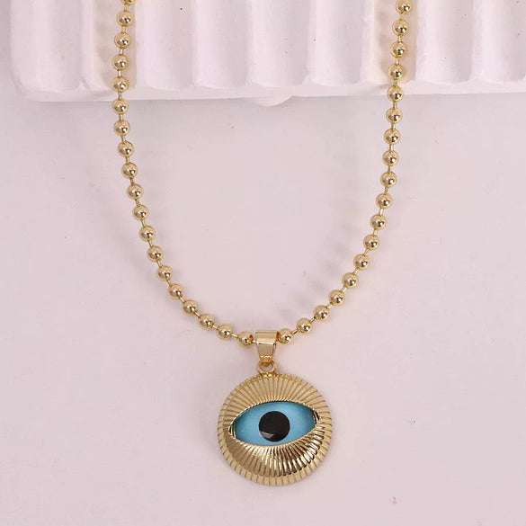 Trendy Retro Fashion Geometric Round Pendant Necklace Copper Inlaid With Colored Glass Ball Chain Unisex