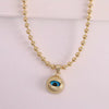 Trendy Retro Fashion Geometric Round Pendant Necklace Copper Inlaid With Colored Glass Ball Chain Unisex
