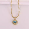 Trendy Retro Fashion Geometric Round Pendant Necklace Copper Inlaid With Colored Glass Ball Chain Unisex