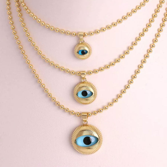 Trendy Retro Fashion Geometric Round Pendant Necklace Copper Inlaid With Colored Glass Ball Chain Unisex
