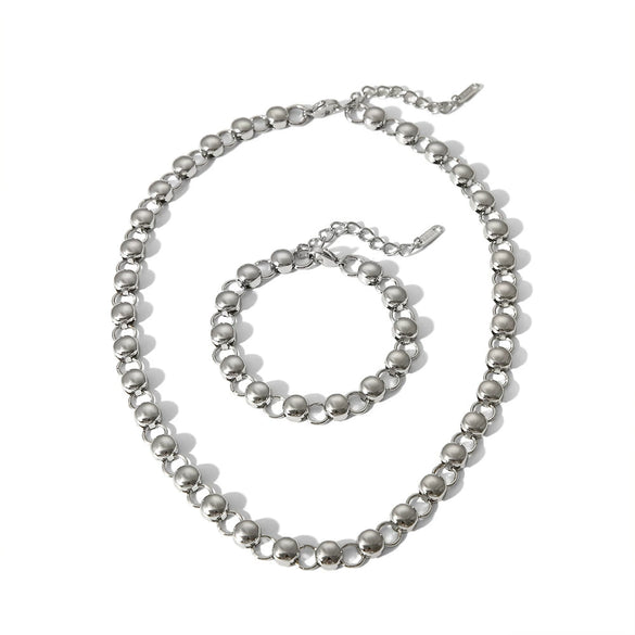 Trendy Round Bead Titanium Steel And Stainless Steel Jewelry Suit With Exaggerated Small Bread Chain Electroplated With Pvd Furnace Real Gold